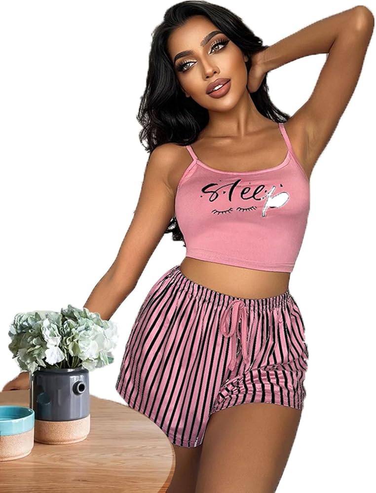 2024 Women's Summer Print Cami Top and Shorts Sleepwear Cute Pajamas Set