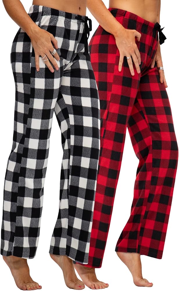 DEVOPS 2 Pack Women's Buffalo Plaid Plush Fleece Pajama Pants Sleepwear