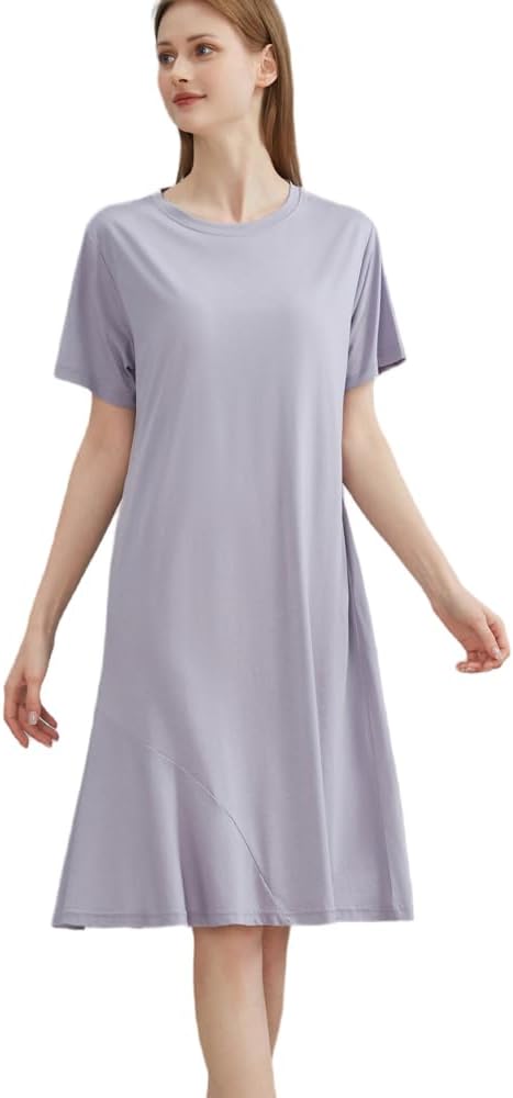 Nightgowns for Women Soft O Neck Stretchy Modal Cotton Sleepshirts Short Sleeve Nightgown Loose Sleepwear