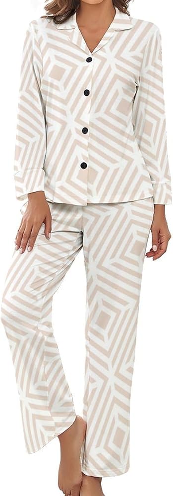 Pyjamas Set For Women Geometry Pajama Pants Women Cute 2-Piece Long Sleeve Sleepwear Pj Pants Women S