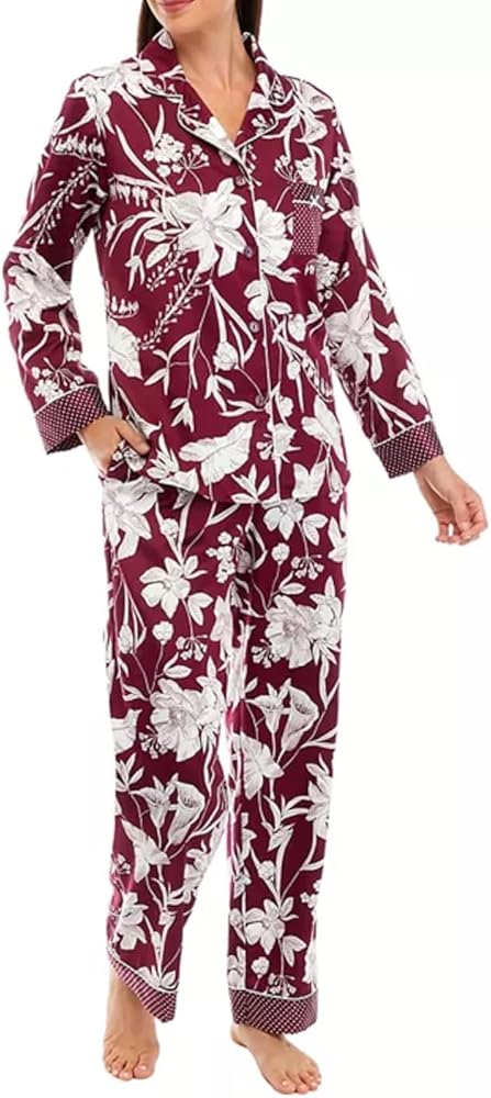 Miss Elaine Women's Satin Woven Print Long Sleeve Pjs