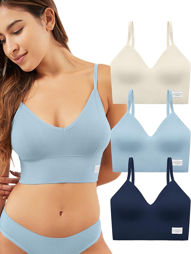 3 Pack Sports Bras for Women- Wireless Soft Workout Bra, Padded Fitness Bralette, Comfort Crop Cami Tank S-XXL