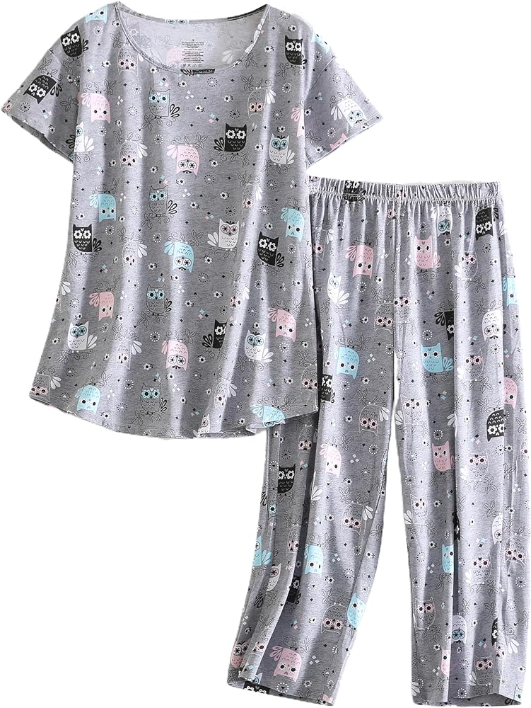 PNAEONG Women’s Pajama Set - Sleepwear Tops with Capri Pants Casual and Fun Prints Pajama Sets SY215-Purple-XL