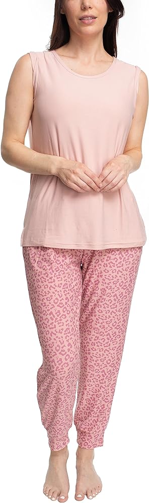 MUK LUKS Sleeveless Tank Top and Jogger Sleep Set with Pockets, Sleepwear Lounge Set