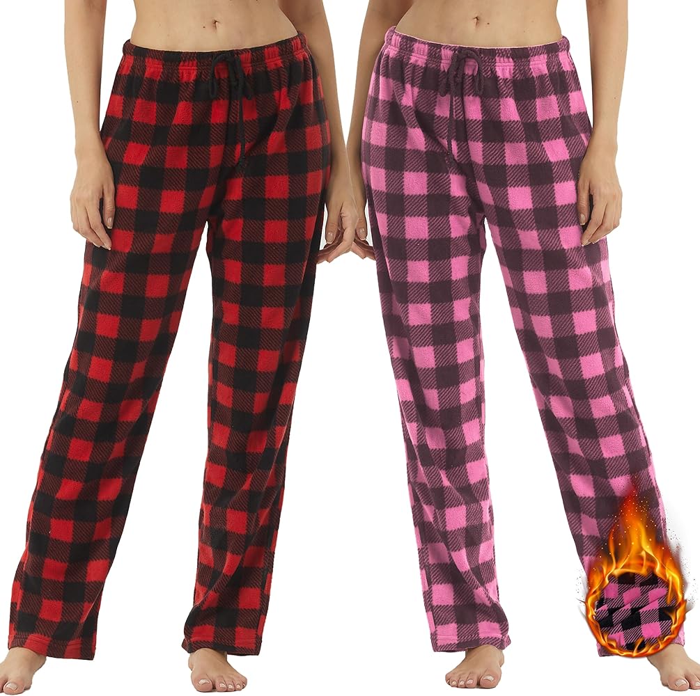 1-2 Pack Women Pajama Pants Fleece Plaid Pajamas Bottoms Soft Comfy Sleep Lounge Pj Pants