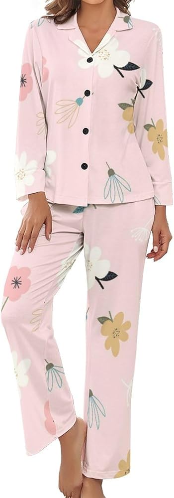 Womens Long Sleeve Pajamas Set Soft V-neck Tops with Pants with Pockets Sleepwear Pjs Soft Lightweight Pajama Sets