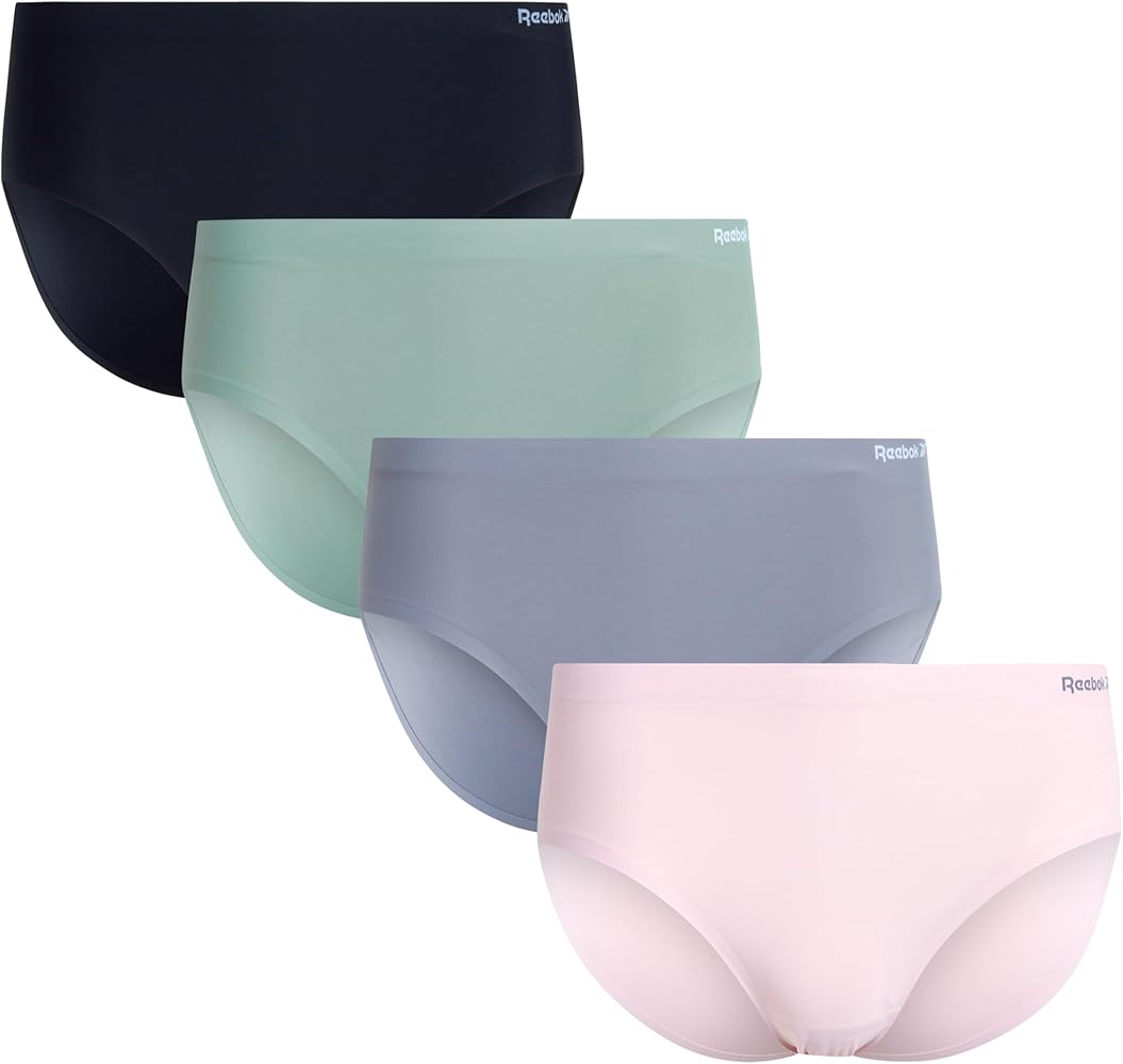 Reebok Women's Hipster Briefs - 4 Pack Stretch Performance Breathable Hipster Panties - Seamless Underwear for Women (S-XL)