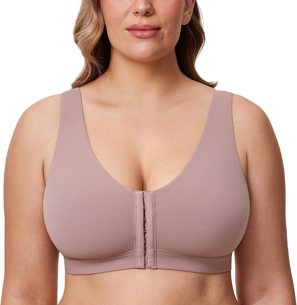 DELIMIRA Women's Natrelax Front Closure Wireless Bras - Plus Size Full Coverage No Underwire Unlined Comfort Bra