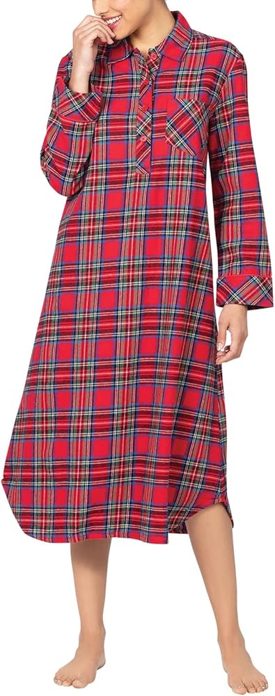 PajamaGram Mid-Length Long Flannel Nightgown Women - Flannel Nightgowns for Women Long Sleeve