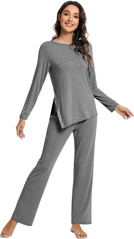 WiWi Viscose from Bamboo Pajamas Set for Women Soft Long Sleeve Pj Sleepwear Knit Jammies Pants Lounge Sets Loungewear S-XXL