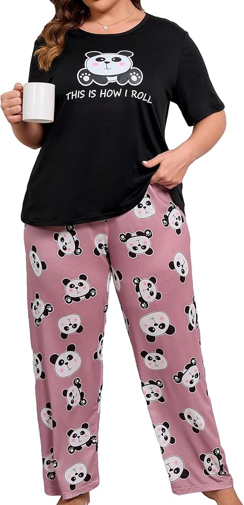 OYOANGLE Women's Plus Size 2 Piece Pajama Set Tops and Pants Set Loungewear Sleepwear Pj Sets Pj Sets