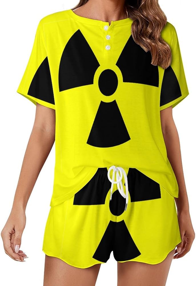 Nuclear Radiation Women's 2 Piece Pajamas Short Sleeve Shorts Sleepwear Set Causal Loungewear Home Suit 5XL