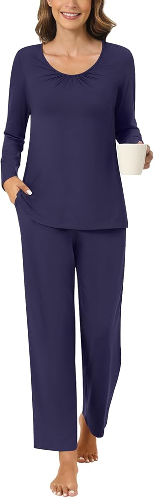 Anyally Plus Size Women's 2 Piece Fall Pajama Set Long Sleeve Shirt and Pants Sleepwear Pjs Sets with Pockets