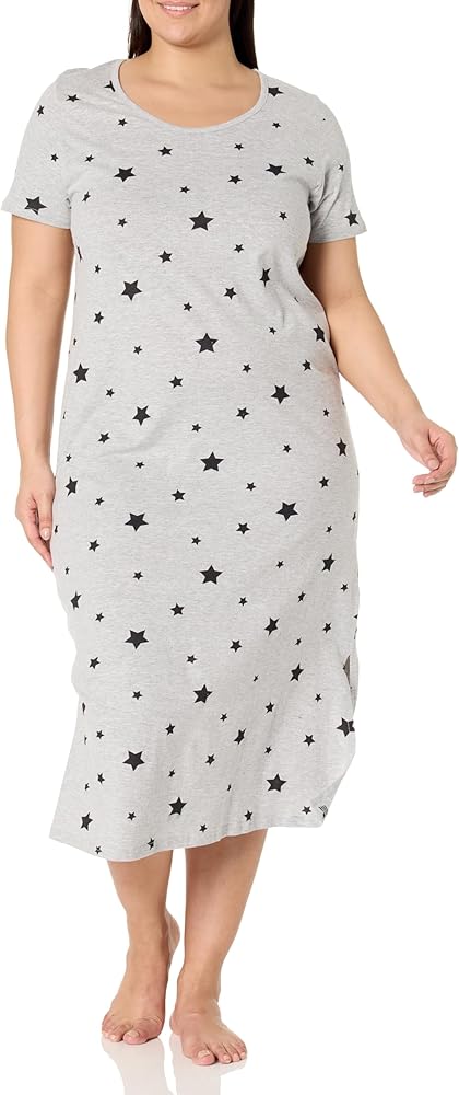 EVANS Women's Plus Size Sleep Dress Star Print, Grey