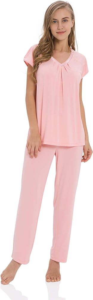 GYS Pajamas Set for Women Soft Sleepwear Short Sleeve Top with Pants Stretchy Pj Lounge Sets