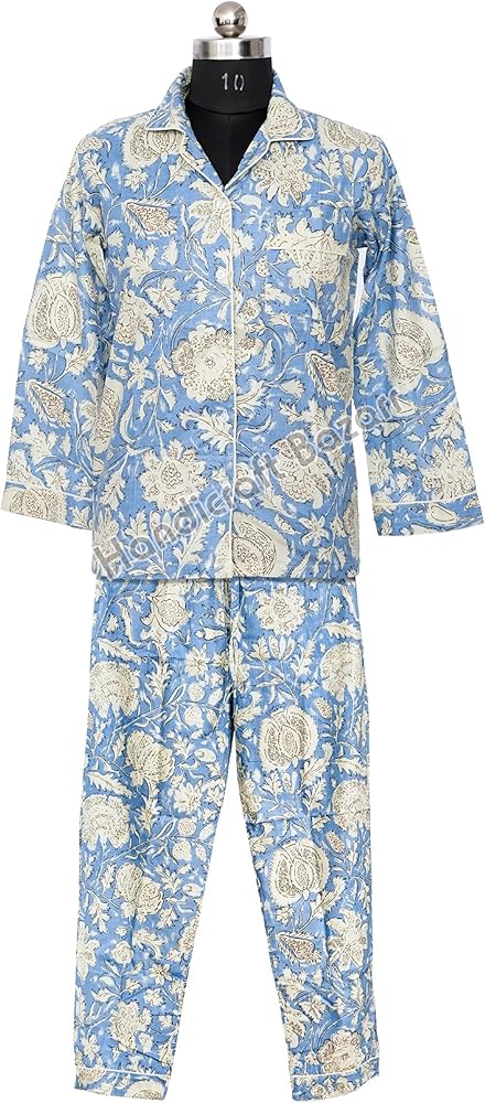 Women Night Suit Cotton Beachwear Shirt Pajama Set Floral Pattern Loungewear Set Sleepwear Robe Set Night Suit Multicolor