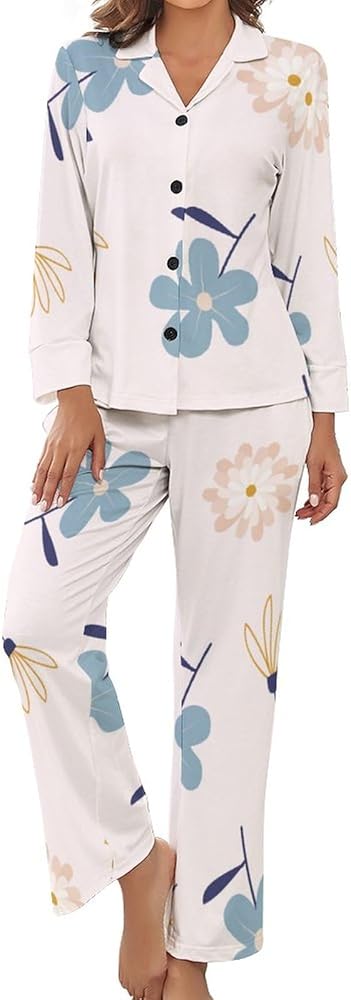 Button Up Pajamas for Women, Long Sleeve Sleepwear Soft Loungewear Ladies Pjs 2 Piece Set