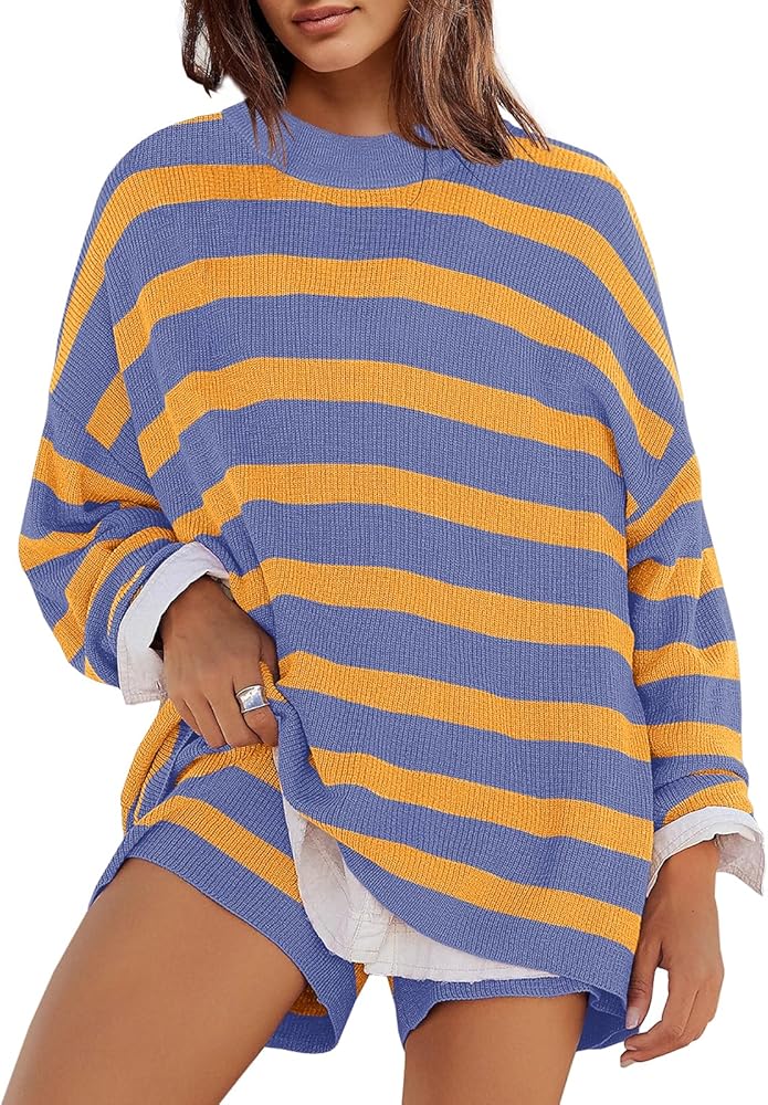 Panadila Womens Striped Sweater Set Oversized Lounge Sets Matching Pajamas Long Sleeve Sweater Top and Shorts