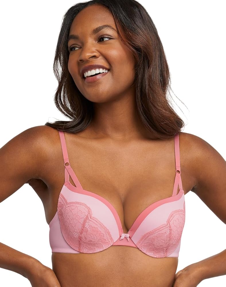 Maidenform Women's Love The Lift Push Up & In Lace Demi Bra, DM9900, Ballerina Slipper/Rose, 36C