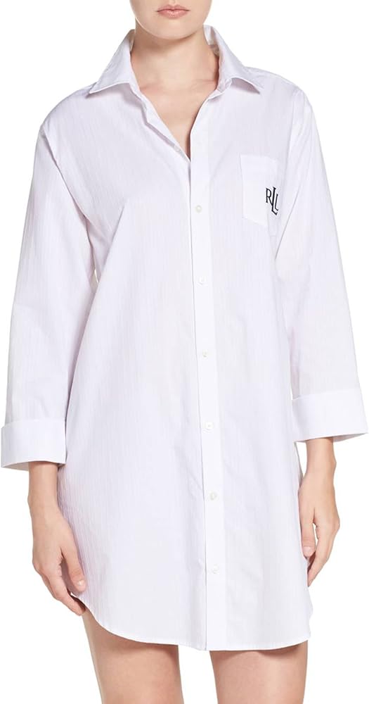 Lauren Ralph Lauren Cotton Jacquard Sleepshirt White LG (US 12-14)