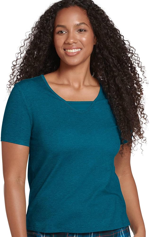 Jockey Women's Sleepwear Cooling Comfort V-Neck Mesh Tee, Real Teal, 2XL