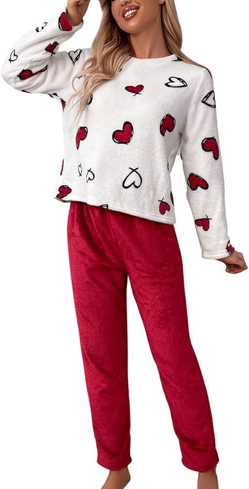 SweatyRocks Women's 2 Piece Flannel Pajama Colorblock Long Sleeve Top with Pants Set Loungewear