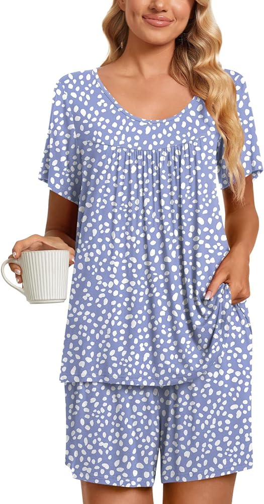 TAOHUADAO 2 Piece Women's Short Sleeve Pajama Sets, Lounge Sleepwear Ladies Pjs Sets with Pockets