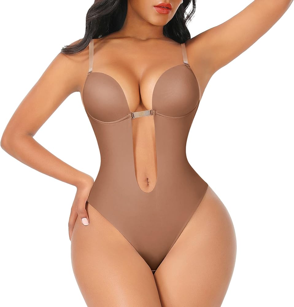 FeelinGirl Shapewear for Women Plus Size Backless Built-in Bra Body Shaper Seamless Faja with Open Crotch