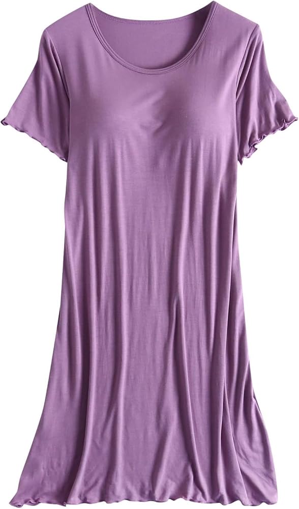 Sleep Shirts with Built in Bra Womens Short Sleeve Night Shirts for Sleeping Comfy Pullover Nightgown Soft Nightdress