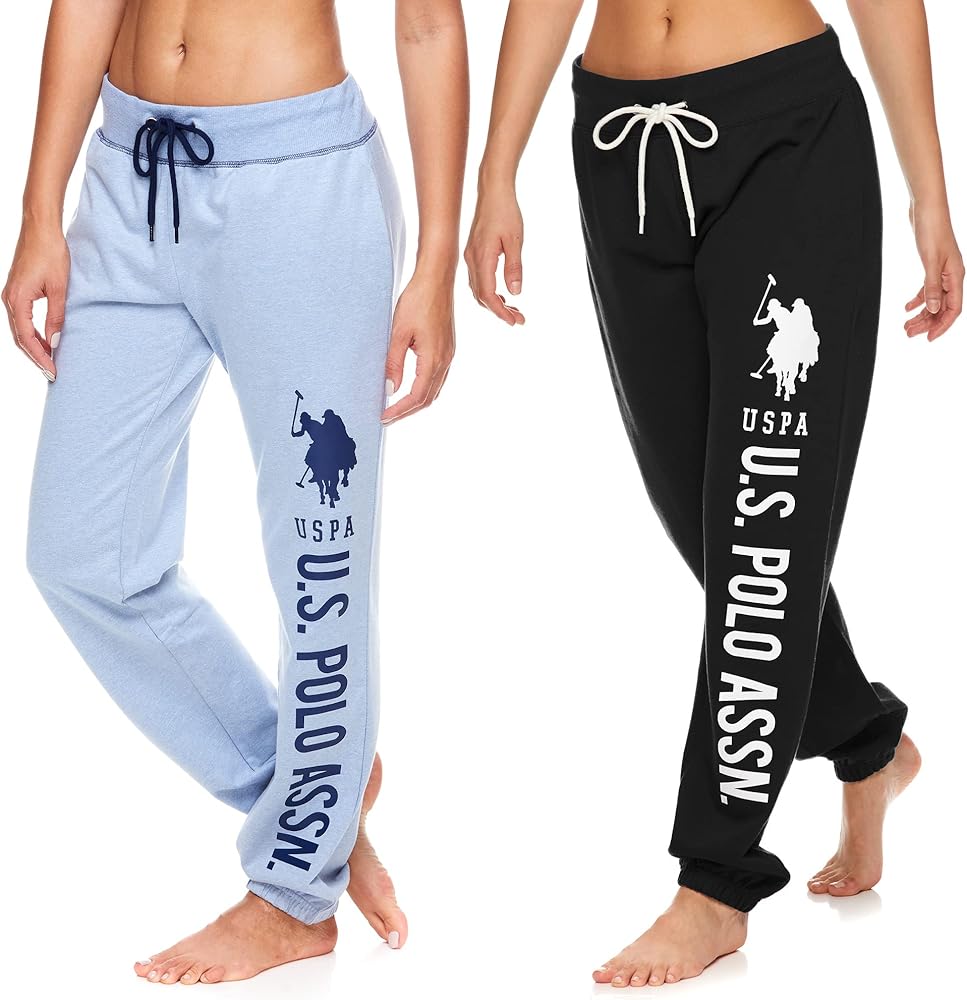 U.S. Polo Assn. Womens 2 Pack Printed French Terry Boyfriend Jogger Sweatpants