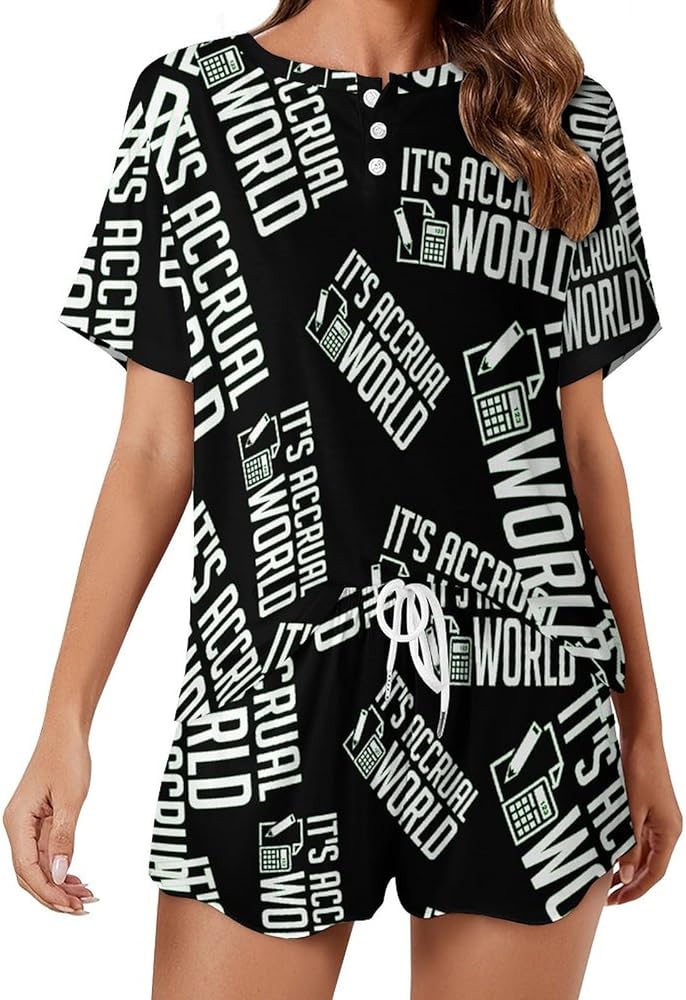 It's Accrual World Women's 2 Piece Pajamas Short Sleeve Shorts Sleepwear Set Causal Loungewear Home Suit 5XL