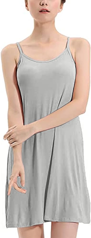 ASHER FASHION Womens Full Slip Dress Built-in Bra Chemisole Sleepwear Adjustable Spaghetti Strap Nightgown