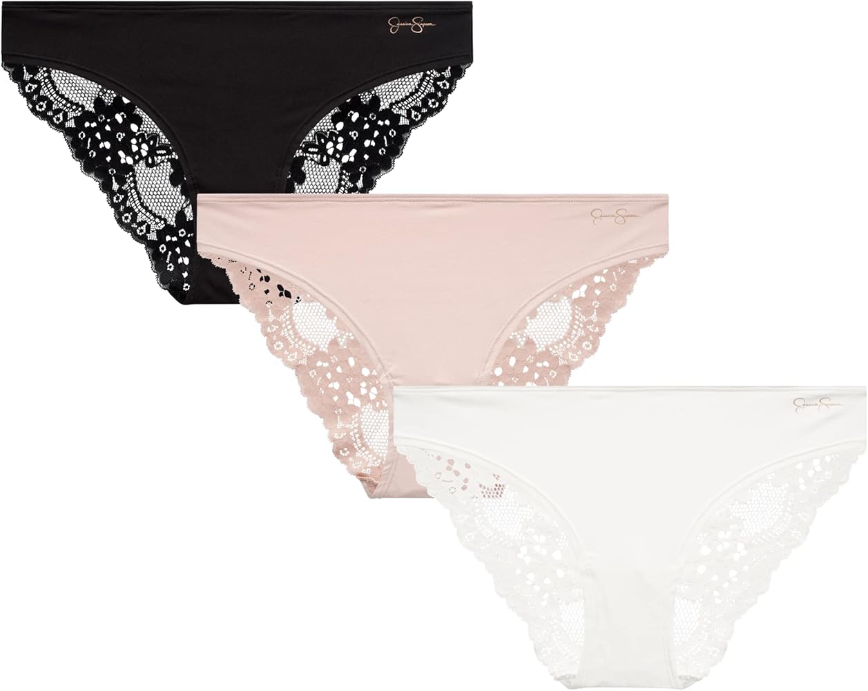 Jessica Simpson Women's Underwear - 3 Pack Microfiber Lace Bikini Panties (S-XL)