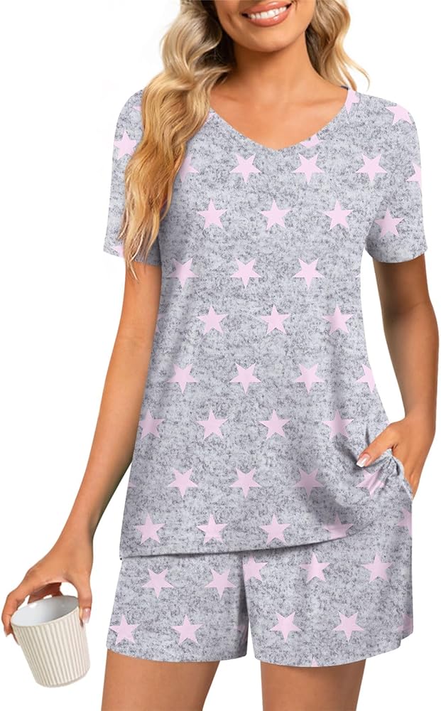 syoss Women's Summer Casual 2 Piece Pajama Sets, Loungewear Sleepwear Ladies Pjs Sets with Pockets