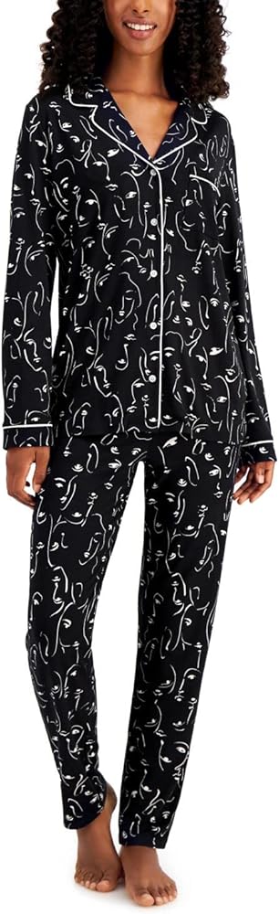 Alfani Women's Ultra-Soft Printed Pyjamas, Face Outline, XX-Large