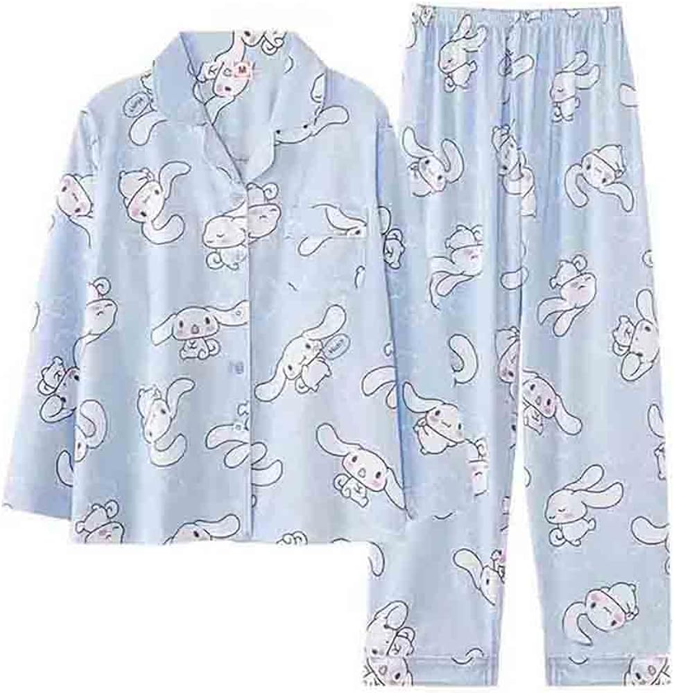 Kawaii Pajamas Women's Home Clothes Cute Rabbit Long-Sleeved Pajamas Thin Spring and Autumn Clothes