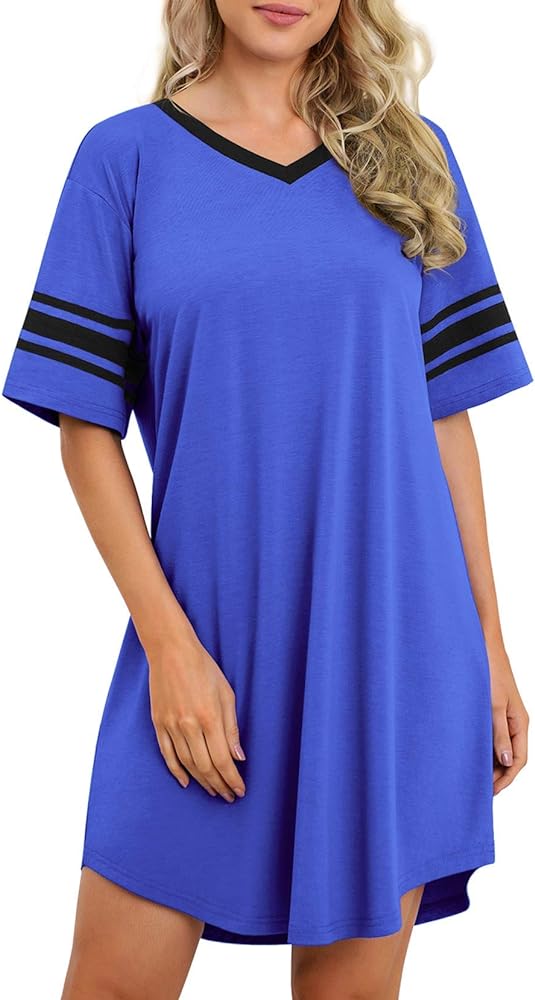 WEACZZY Women Nightgown Loose Comfy Nightgowns V Neck,Soft Short Sleeve Sleep Shirt Comfy Night Shirt