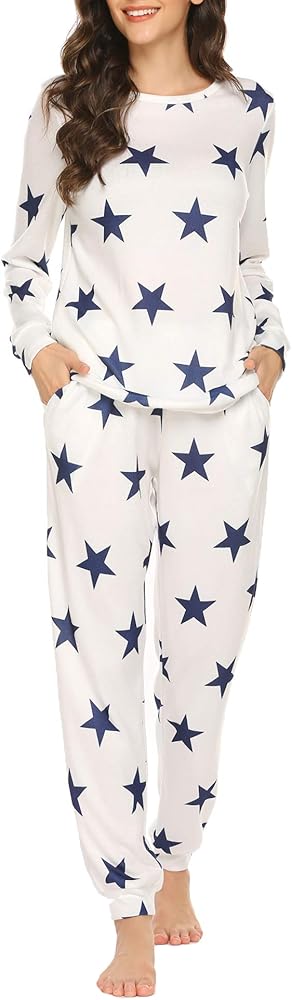 Ekouaer Pajama Sets Long Sleeve Jogger Sets 2 Piece Lounge Sets PJ Sets Sleepwear Loungewear for Women