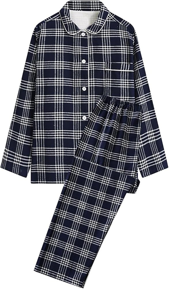 Women's 2023 Fall Cotton Pajama Sets Plaid Outfits 2 Piece Lounge T-Shirts & Pants Sleepwear Ladies Classic Pjs Set