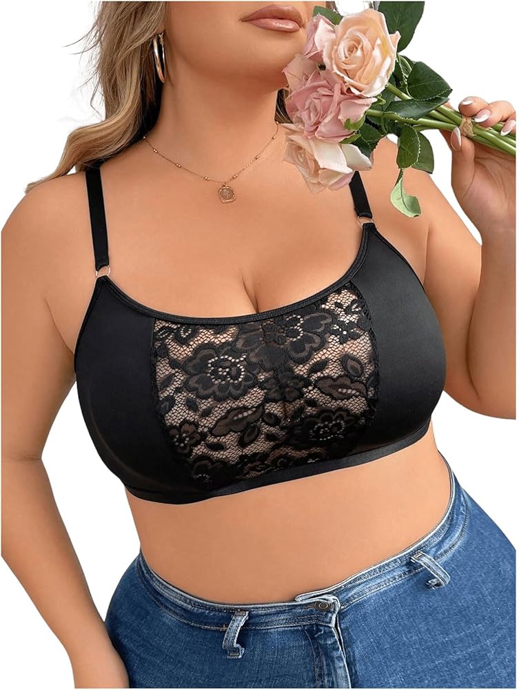 SOLY HUX Bras for Women Plus Size Floral Lace Wireless Bra Bralette