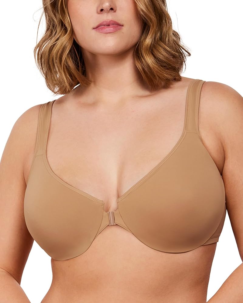 HSIA Front Closure Bras for Women, Plus Size Minimizer T-Shirt Racerback Bra for Large Breasts with Underwire & Wide Strap