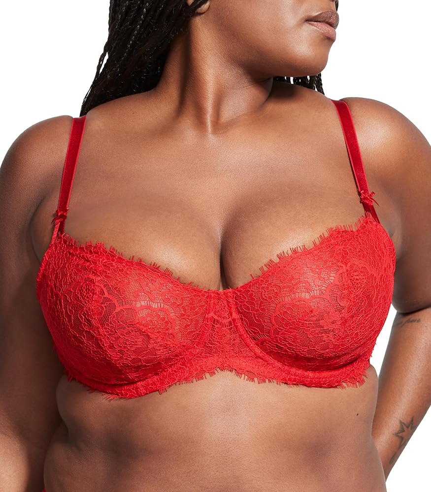 Victoria's Secret Dream Angels Wicked Lace Balconette Bra, Unlined, Lace, Bras for Women, Red (36DDD)