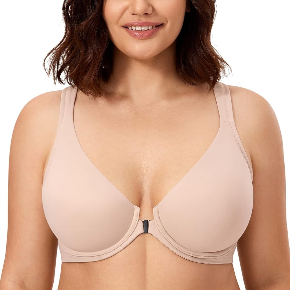 CALVENA Women's Racerback Front Closure Bra Plus Size Full Coverage Underwire Bras