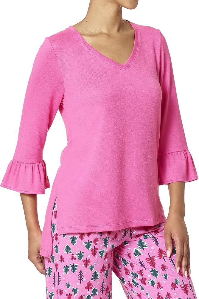 HUE Women's 3/4 Sleeve V-Neck Sleep Tee