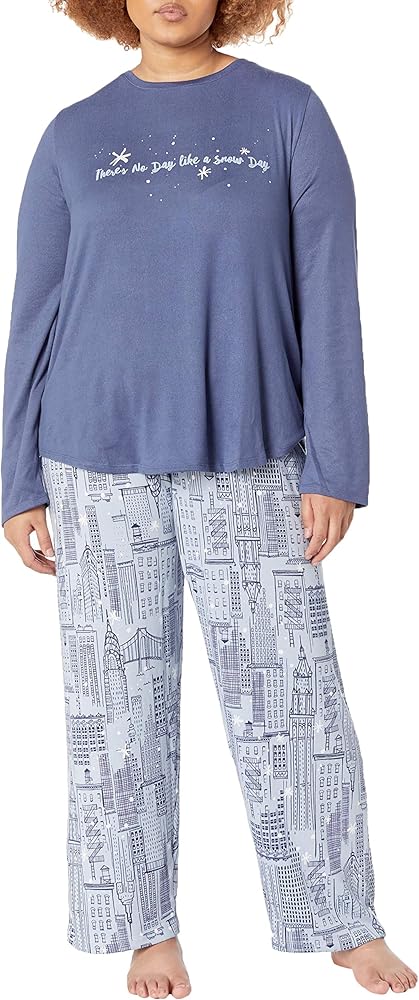 HUE Women's Cozy Long Sleeve Top and Pant 2 Piece Pajama Set