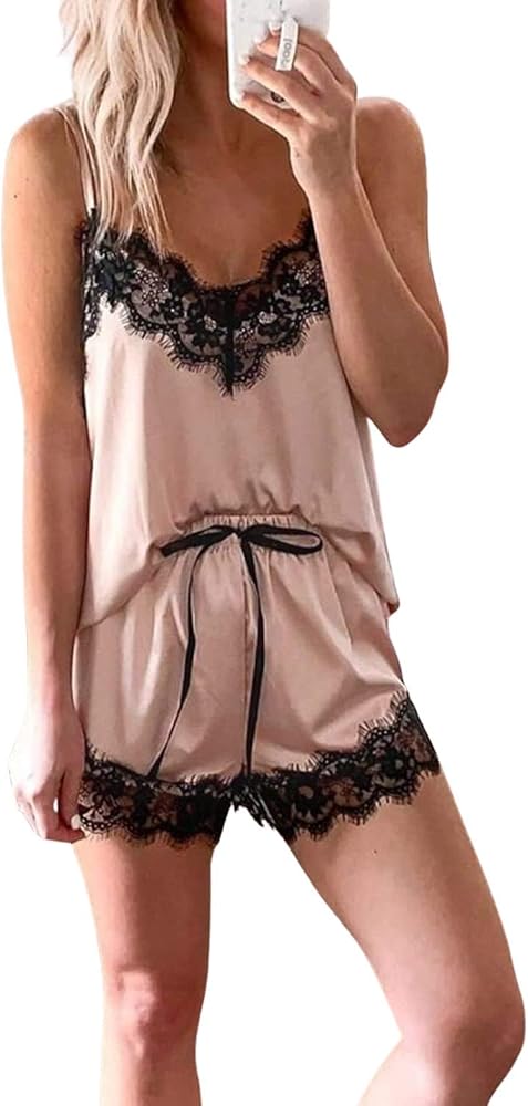 Lingerie Sexy Lace Pajamas set, lingerie sleep & lounge wear for women, lingerie silky cute shorts set