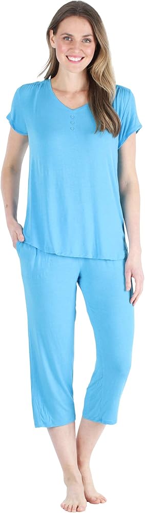 Women's Bamboo Jersey V-Neck and Capri Pant Pajama Set