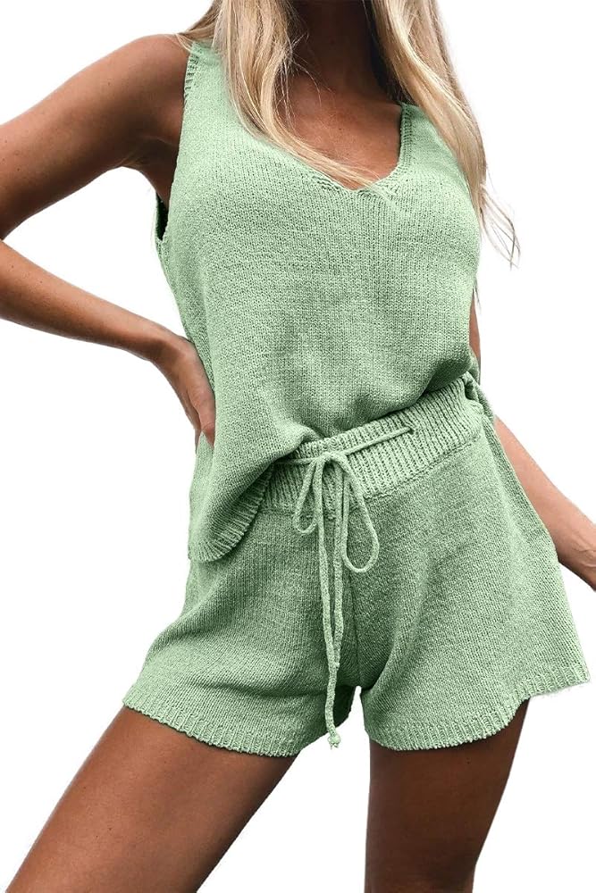 Imily Bela Women's Summer Lounge Sets Knit 2 piece Outfits Tank Tops and Shorts Loungewear