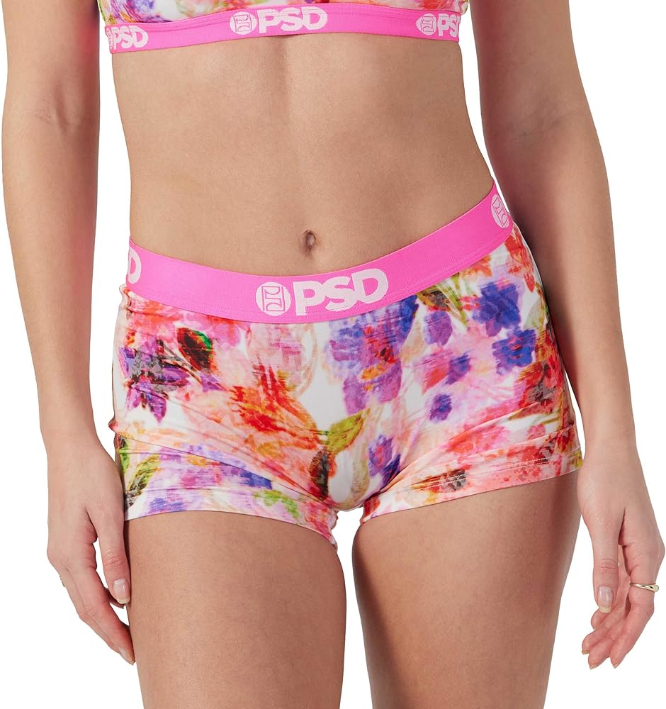 PSD Women's Floral Print Boy Shorts - Full Coverage Women's Underwear - Comfortable Stretch Panties for Women