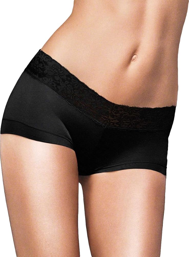 Maidenform Cotton Dream Womens Boyshort with Lace Black